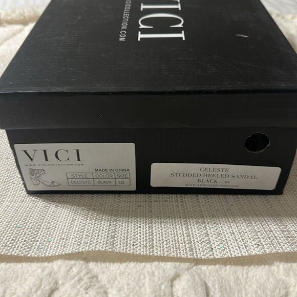 VICI 10 Celeste Black Metallic Studded Block Heel Strappy Multi Buckle Sandal - Picture 13 of 13